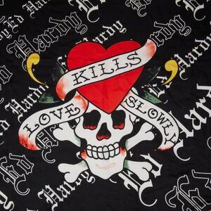 Ed Hardy Heartbreaker Head Scarf Skull Graphic "Love Kills Slowly" 42x42 in, NWT